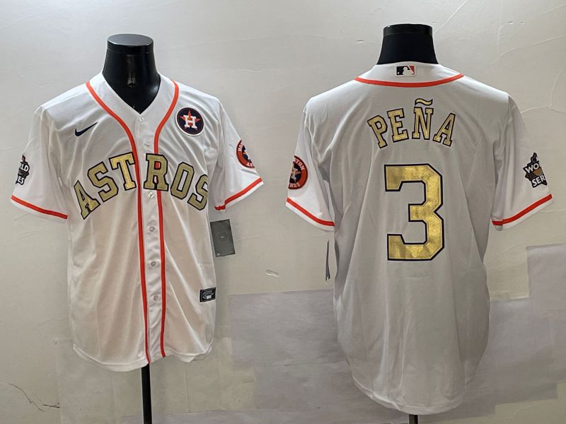 Men Houston Astros 3 Pena White Gold Game 2025 Nike MLB Jersey style 5